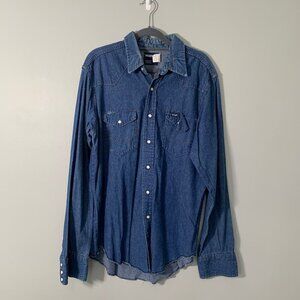 Vintage Wrangler pearl snap‎ collared button front long sleeve denim jean shirt